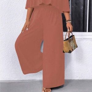 Brown Wide Leg Jumpsuit with Flowy Palazzo Pants